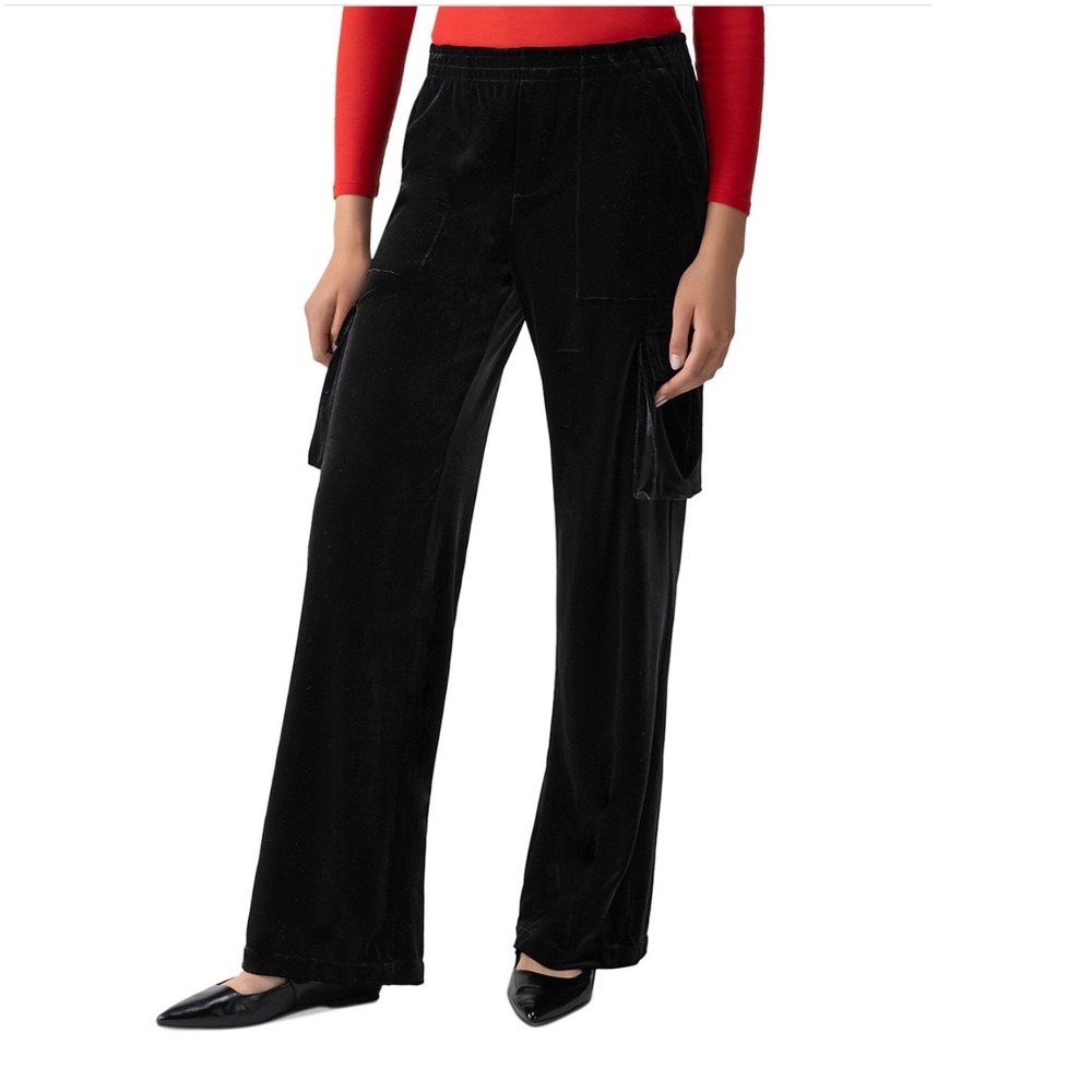 SANCTUARY Velvet Straight Leg Cargo‎ Pants Black Size Medium Pull On Pockets